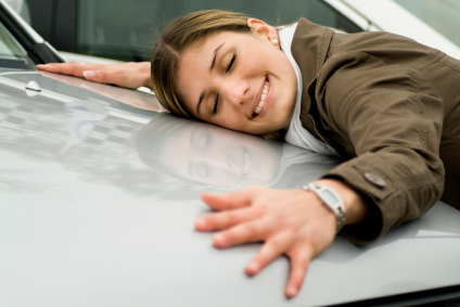 woman loving car