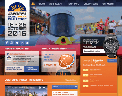 2015 Bridgestone World Solar Challenge Website Screen Shot