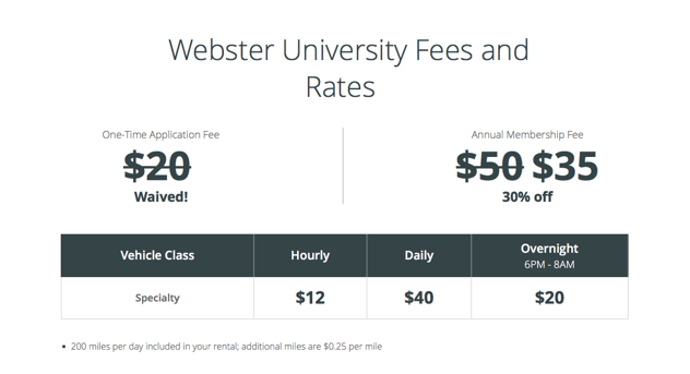 Webster University Fees and Rates from Enterprise CarShare